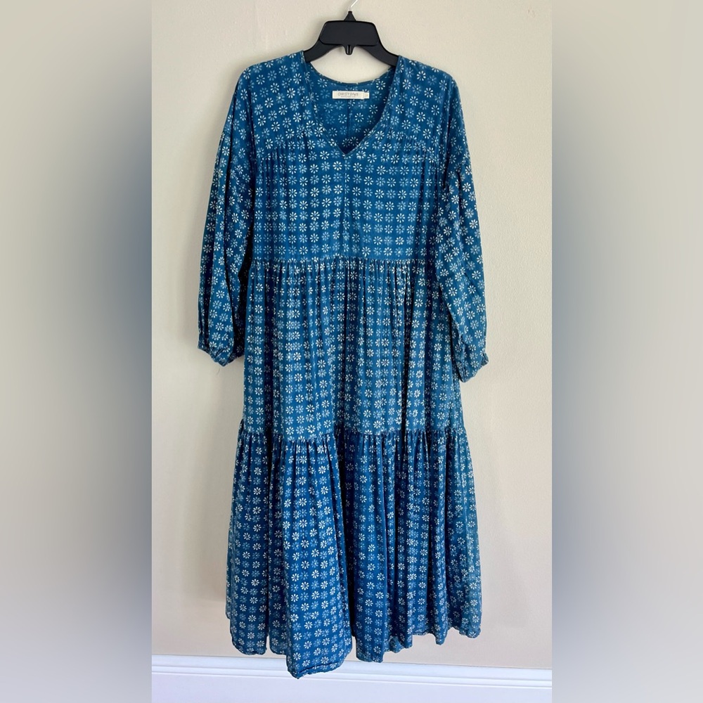 Christy Dawn Hand Blocked Blue Patterned Women's Dress - EUC